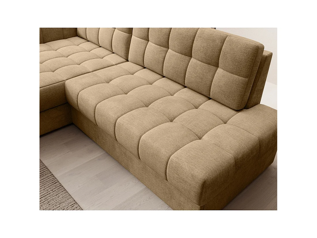 Canapé d'angle convertible CUBITO beige 240 cm avec coffre de rangement et couchage