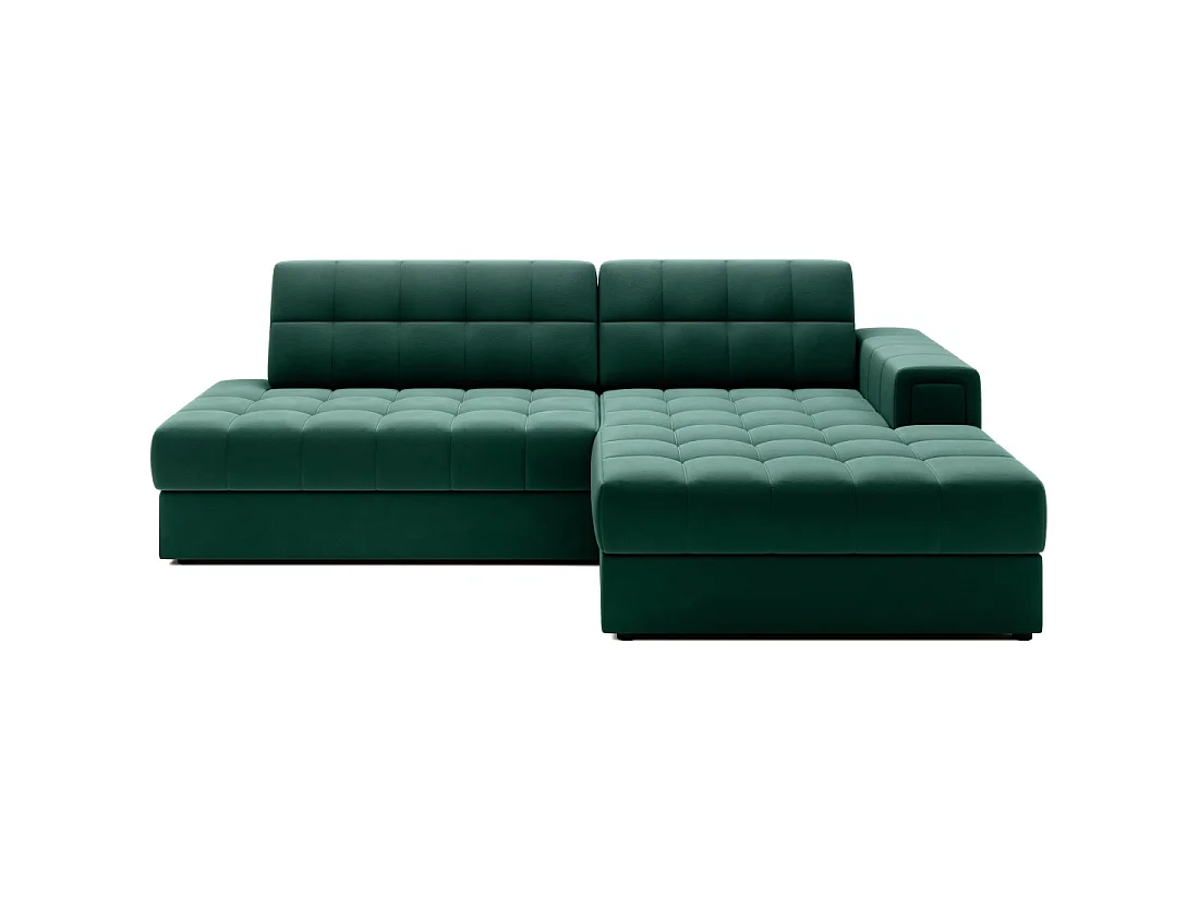 Canapé d'angle convertible CUBITO vert 240 cm avec coffre et couchage