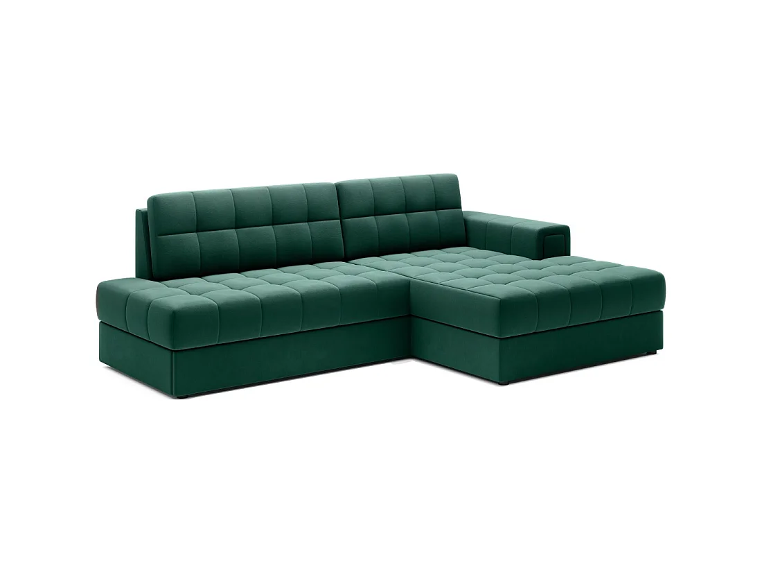 Canapé d'angle convertible CUBITO vert 240 cm avec coffre et couchage