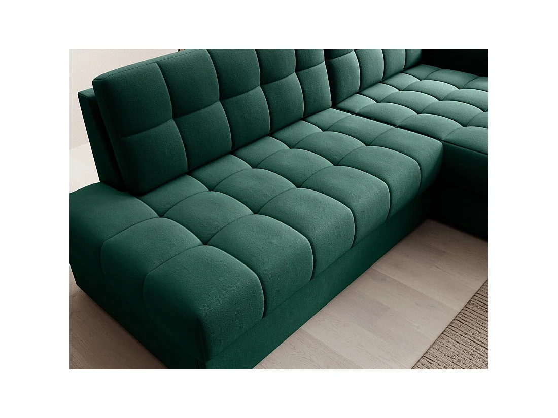 Canapé d'angle convertible CUBITO vert 240 cm avec coffre et couchage