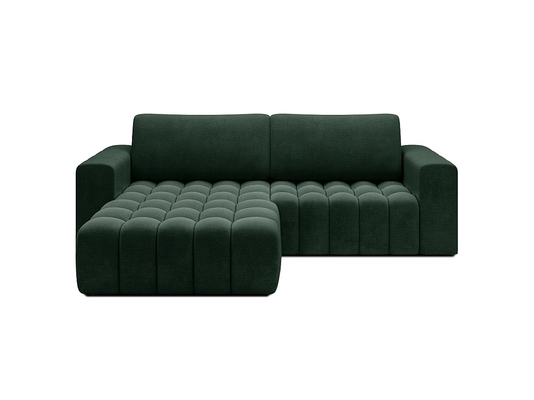 Canapé d'angle convertible DORY vert foncé 250 cm avec coffre de rangement angle gauche
