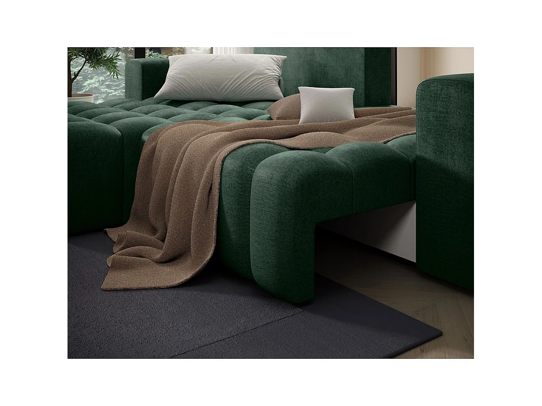 Canapé d'angle convertible DORY vert foncé 250 cm avec coffre de rangement angle gauche