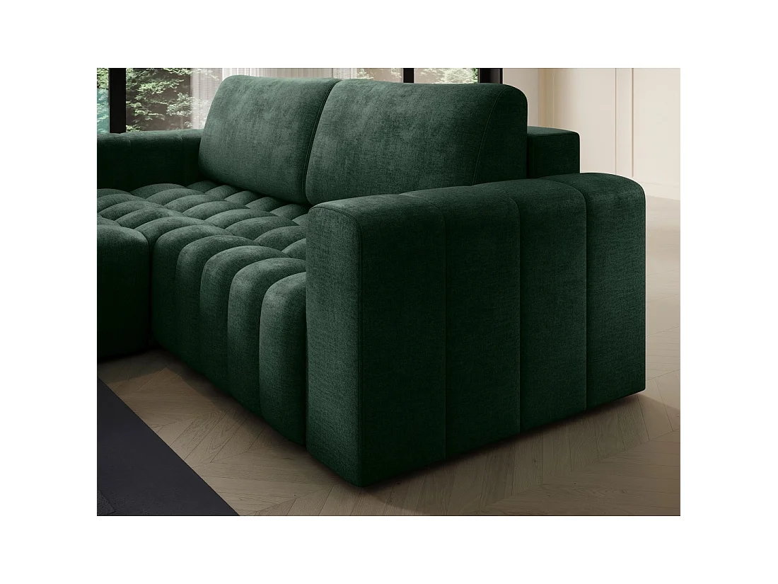Canapé d'angle convertible DORY vert foncé 250 cm avec coffre de rangement angle gauche