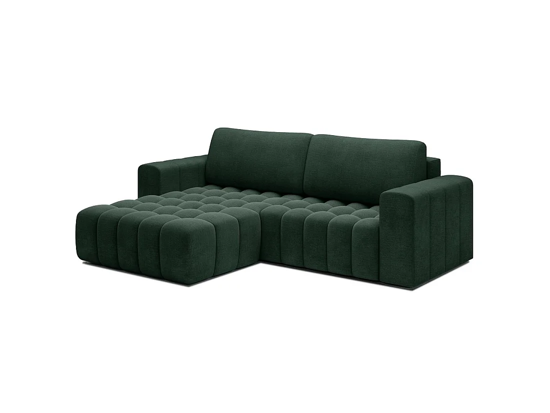 Canapé d'angle convertible DORY vert foncé 250 cm avec coffre de rangement angle gauche