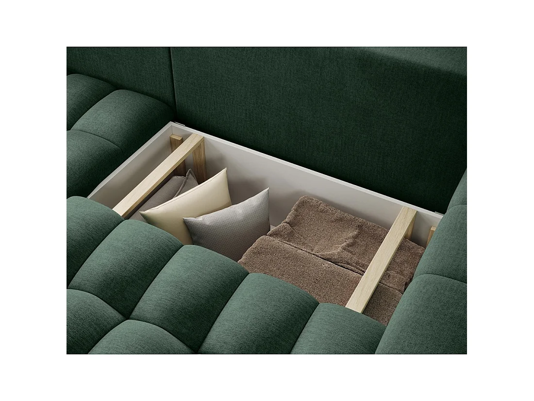 Canapé d'angle convertible DORY vert foncé 250 cm avec coffre de rangement angle gauche