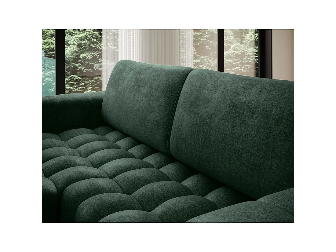 Canapé d'angle convertible DORY vert foncé 250 cm avec coffre de rangement angle gauche