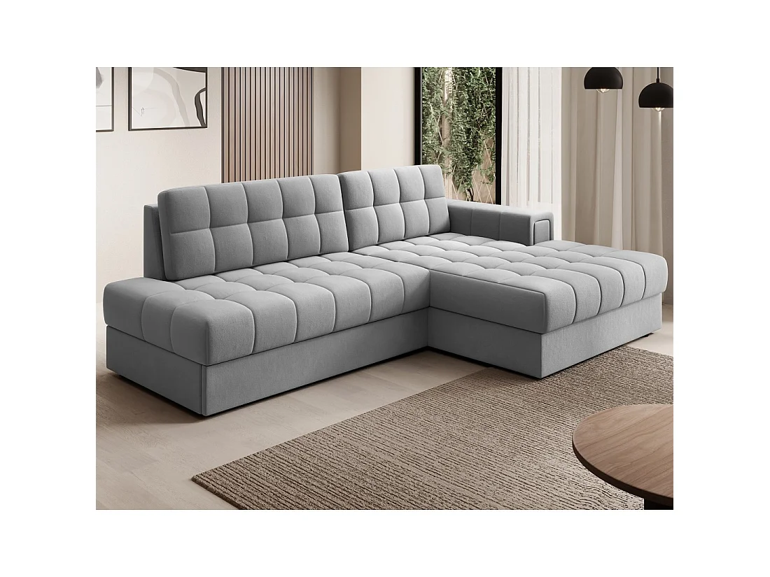 Canapé d'angle convertible CUBITO gris 240 cm avec coffre et couchage