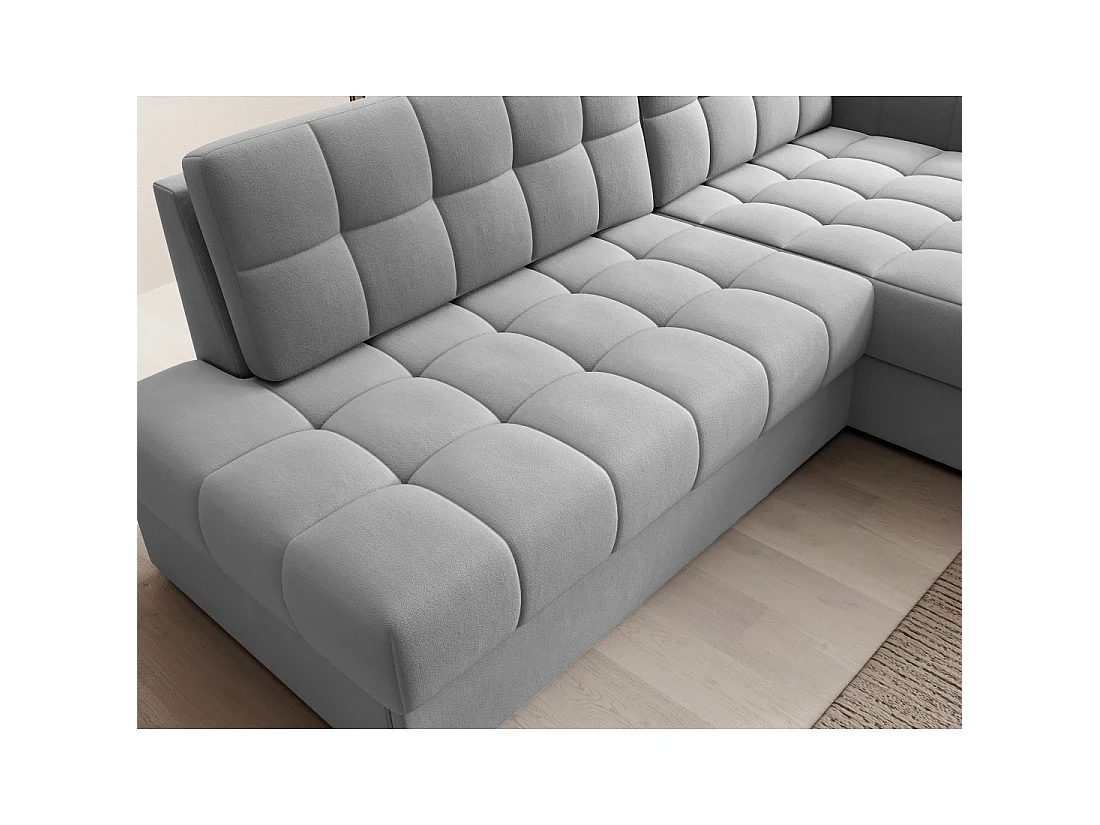 Canapé d'angle convertible CUBITO gris 240 cm avec coffre et couchage