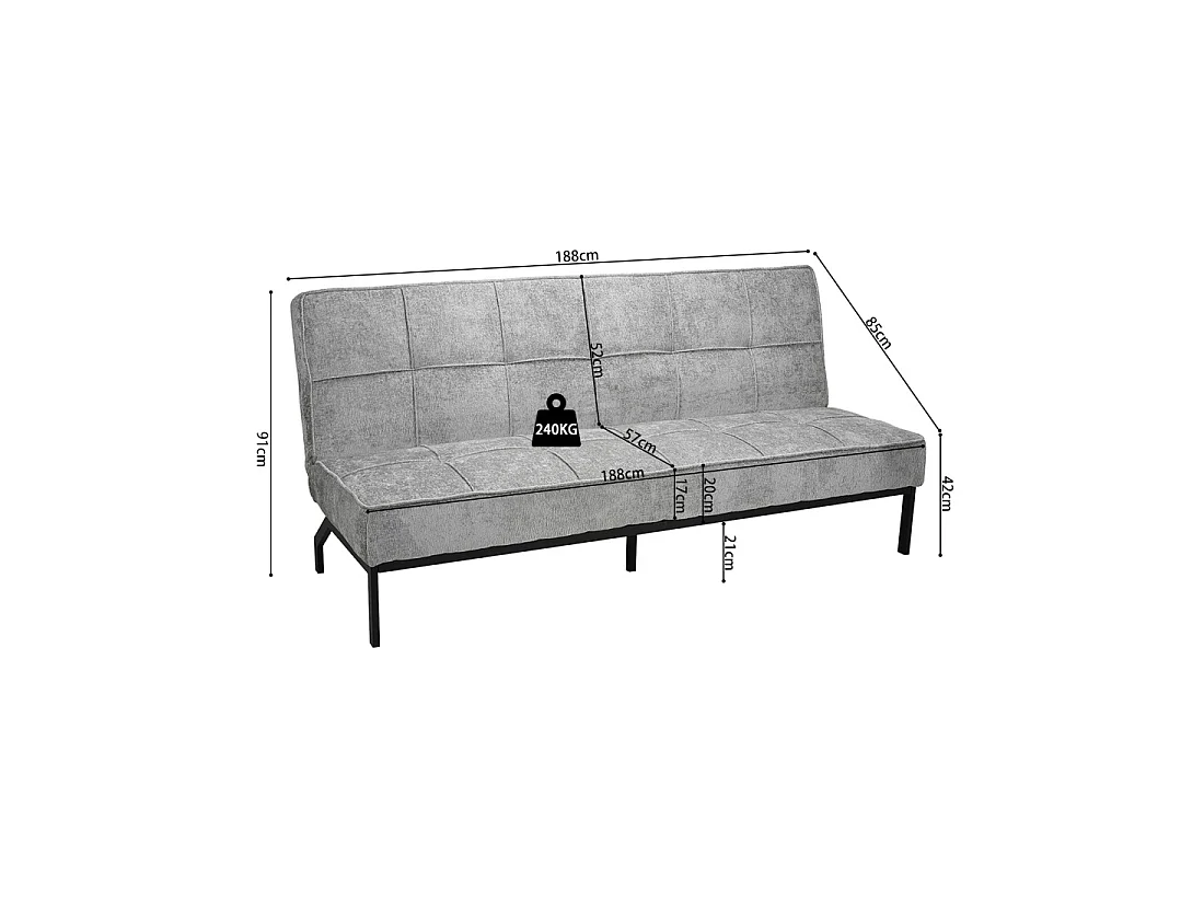 Canapé-lit CALMORA – Tissu gris – Matelas intégré – Structure bois – Design compact et élégant