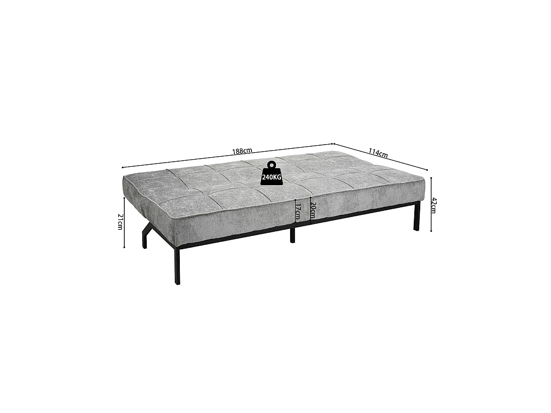 Canapé-lit CALMORA – Tissu gris – Matelas intégré – Structure bois – Design compact et élégant