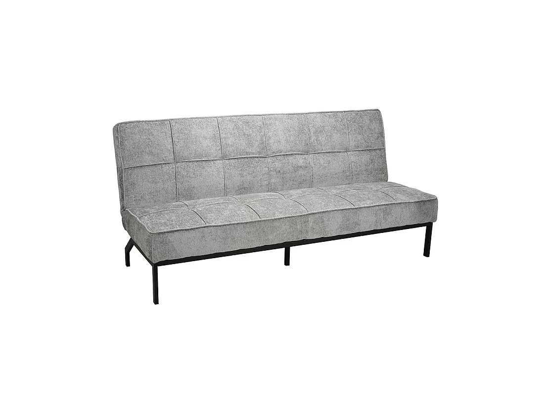 Canapé-lit CALMORA – Tissu gris – Matelas intégré – Structure bois – Design compact et élégant