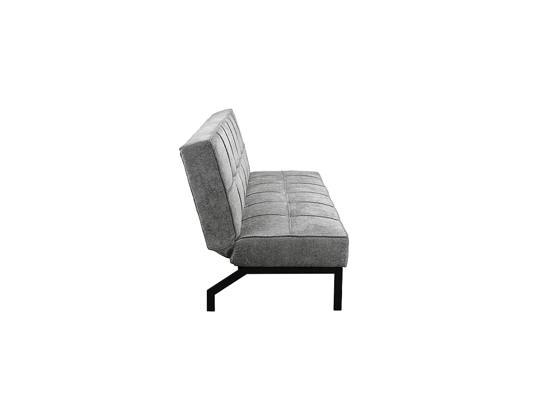 Canapé-lit CALMORA – Tissu gris – Matelas intégré – Structure bois – Design compact et élégant