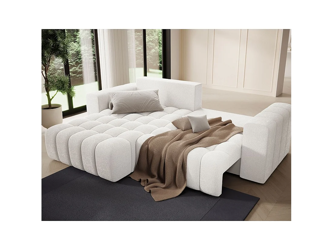 Canapé d'angle convertible DORY gris clair 250 cm avec coffre de rangement angle droit