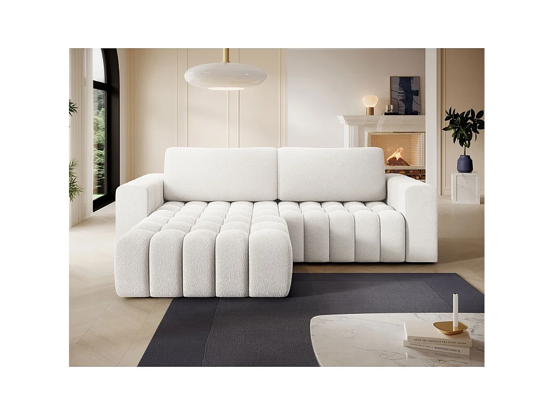 Canapé d'angle convertible DORY gris clair 250 cm avec coffre de rangement angle droit