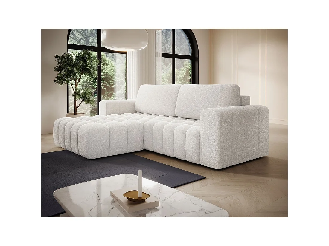 Canapé d'angle convertible DORY gris clair 250 cm avec coffre de rangement angle droit
