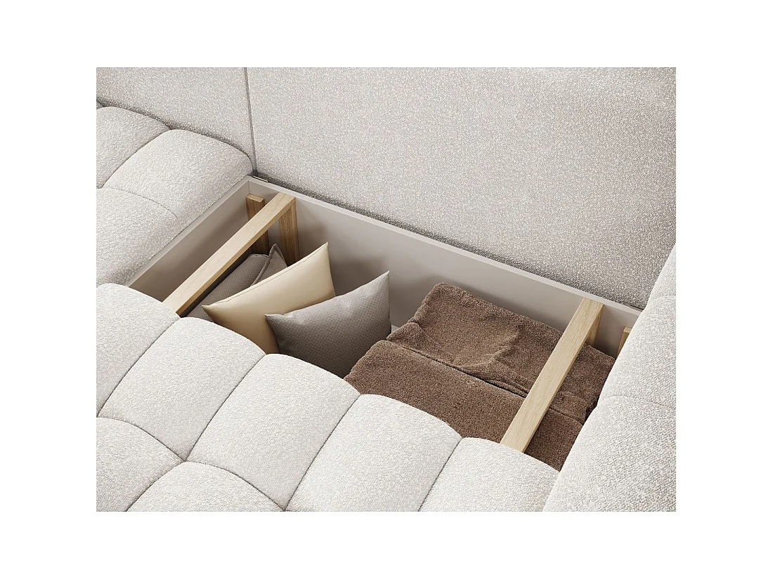 Canapé d'angle convertible DORY gris clair 250 cm avec coffre de rangement angle droit