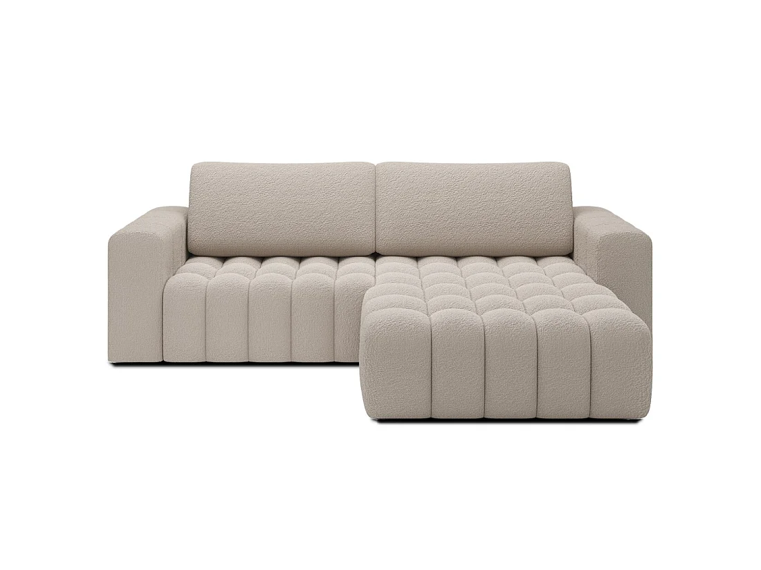 Canapé d'angle convertible DORY beige clair 250 cm avec coffre de rangement angle droit