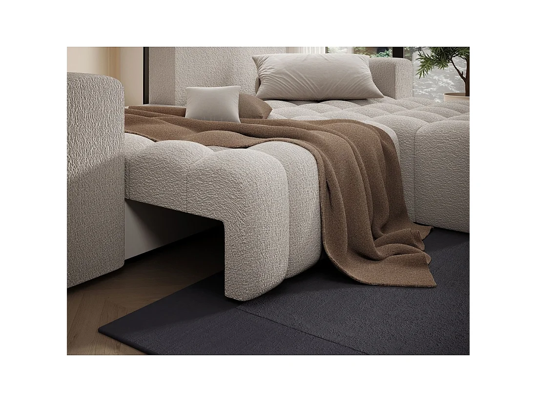 Canapé d'angle convertible DORY beige clair 250 cm avec coffre de rangement angle droit