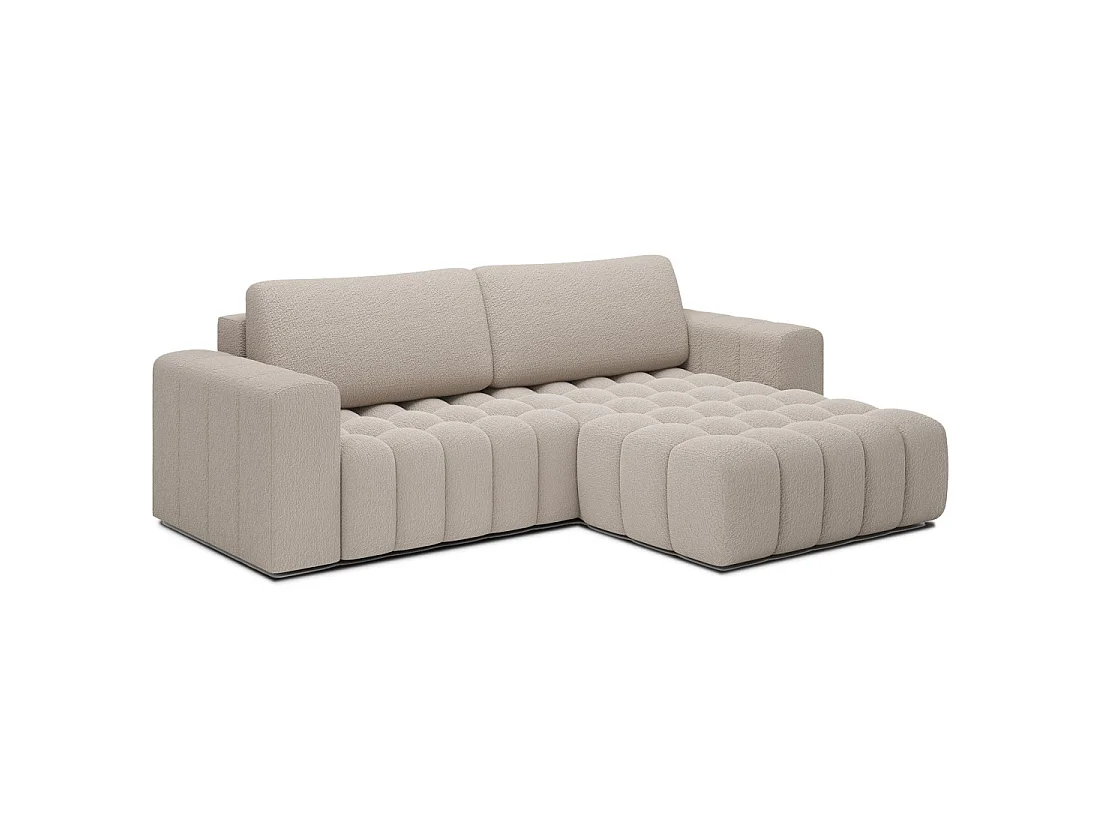 Canapé d'angle convertible DORY beige clair 250 cm avec coffre de rangement angle droit