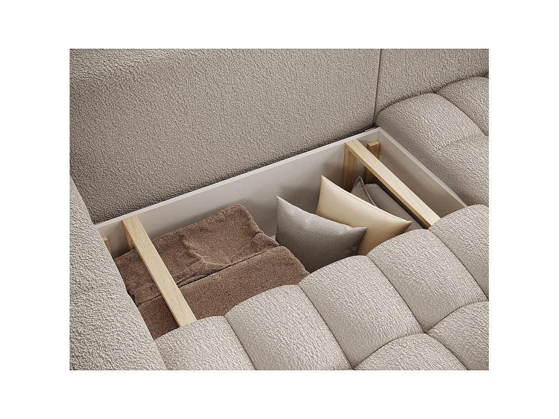 Canapé d'angle convertible DORY beige clair 250 cm avec coffre de rangement angle droit