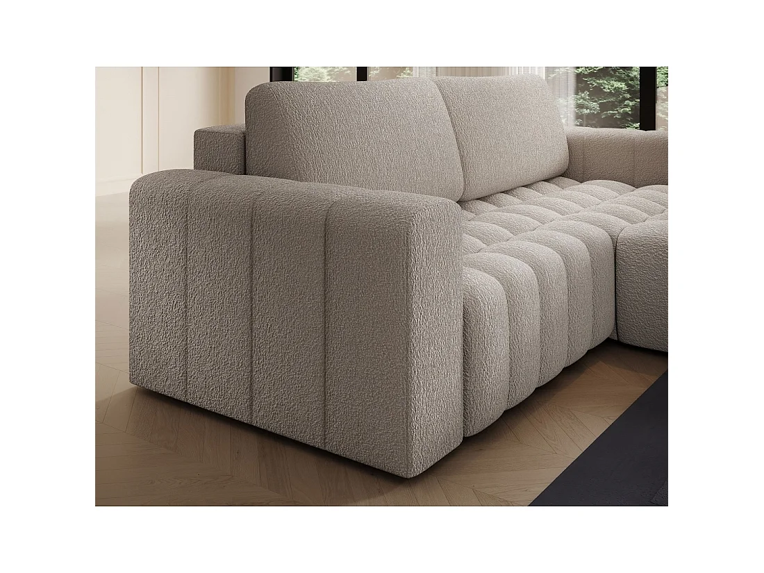 Canapé d'angle convertible DORY beige clair 250 cm avec coffre de rangement angle droit
