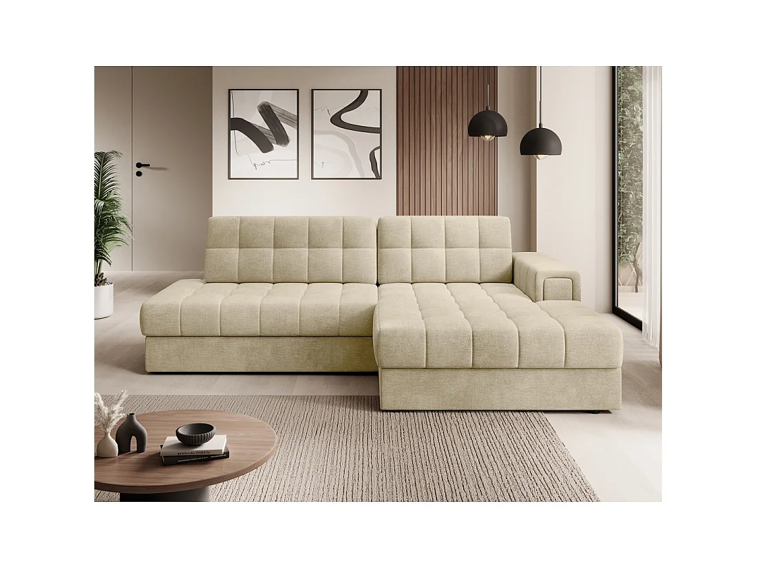 Canapé d'angle convertible CUBITO beige 240 cm avec coffre et couchage