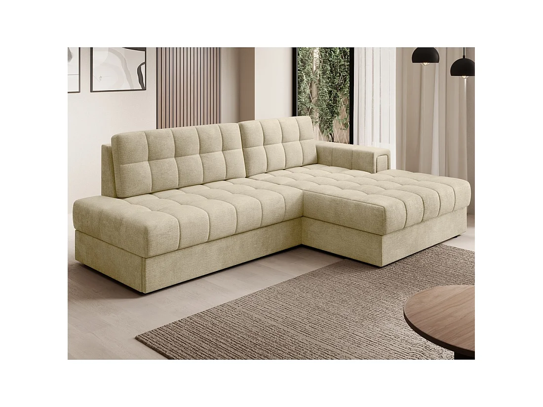 Canapé d'angle convertible CUBITO beige 240 cm avec coffre et couchage