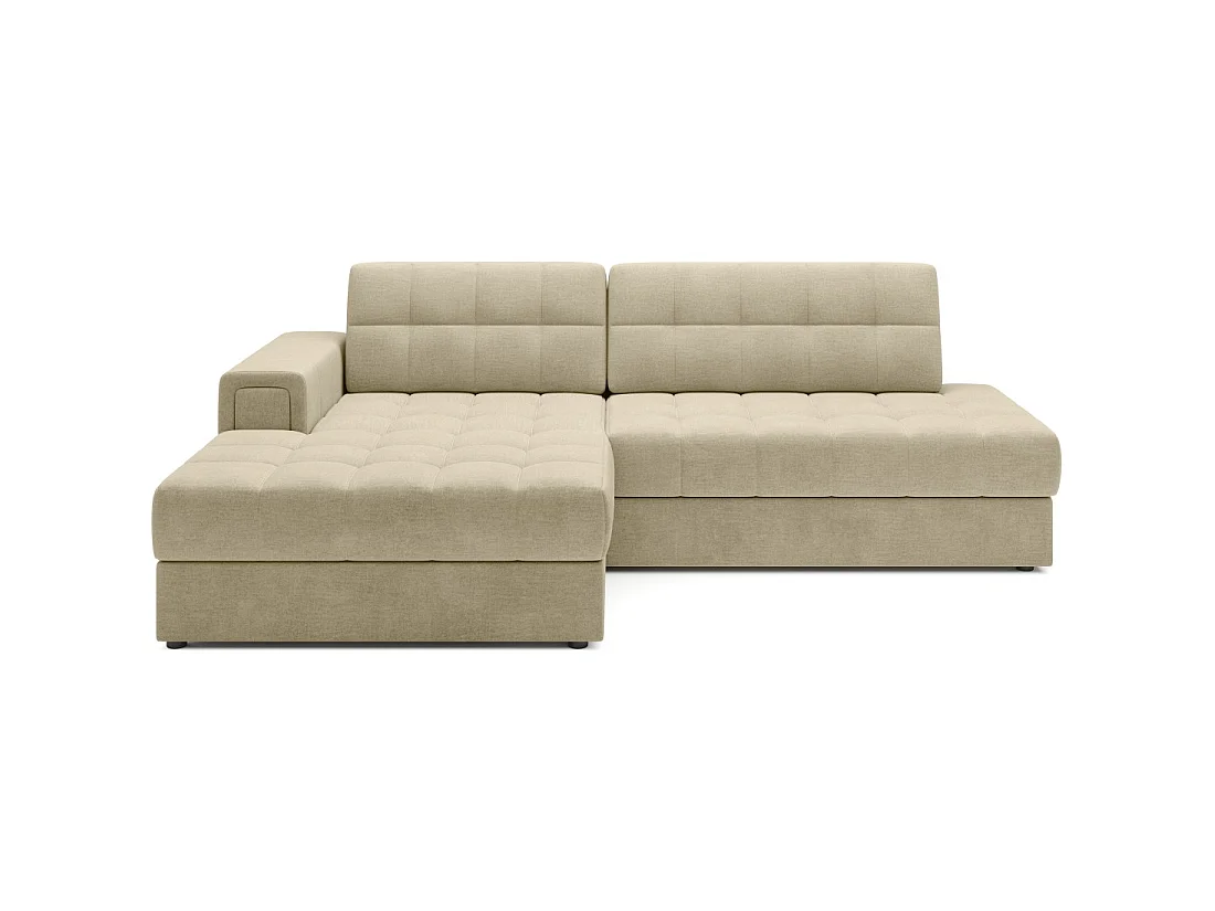 Canapé d'angle convertible CUBITO beige 240 cm avec coffre de rangement et couchage