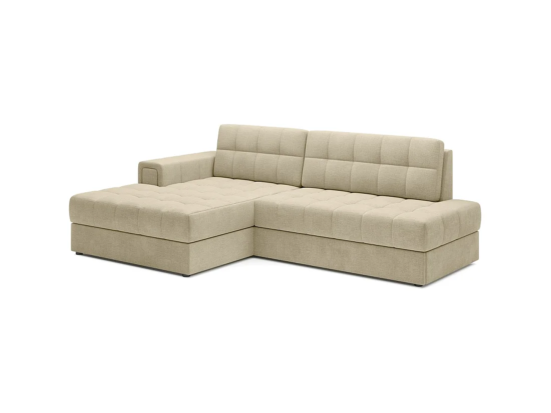 Canapé d'angle convertible CUBITO beige 240 cm avec coffre de rangement et couchage
