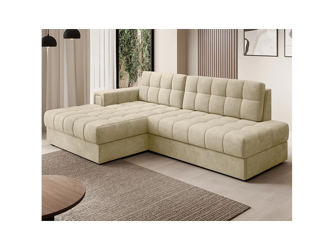 Canapé d'angle convertible CUBITO beige 240 cm avec coffre de rangement et couchage