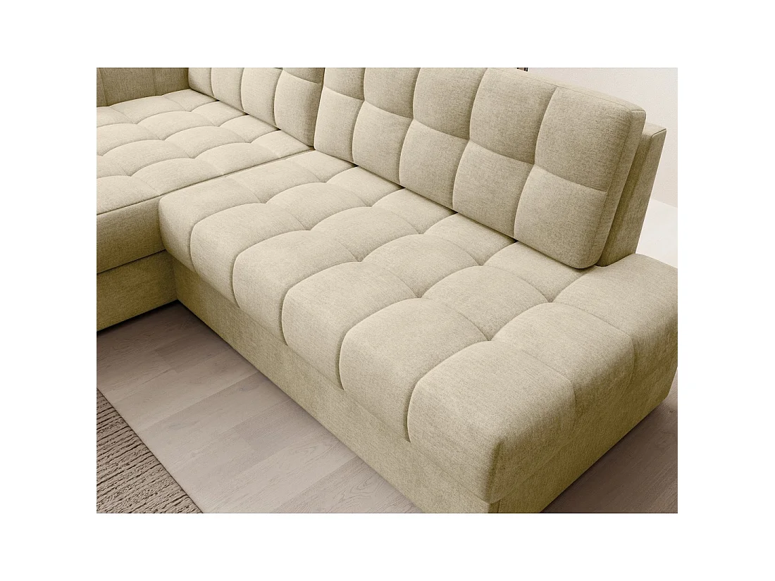 Canapé d'angle convertible CUBITO beige 240 cm avec coffre de rangement et couchage