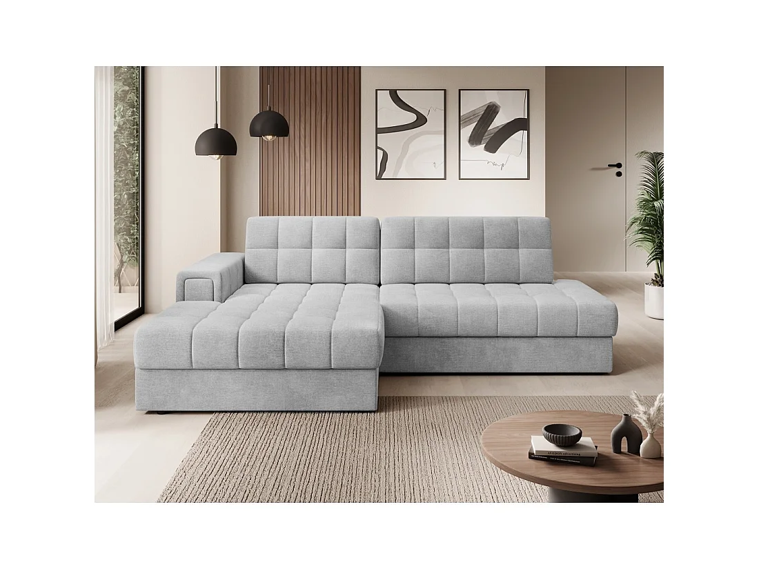 Canapé d'angle convertible CUBITO gris 240 cm avec coffre de rangement angle gauche
