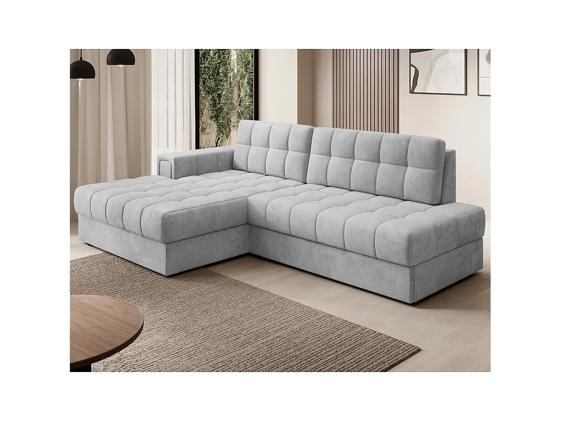 Canapé d'angle convertible CUBITO gris 240 cm avec coffre de rangement angle gauche