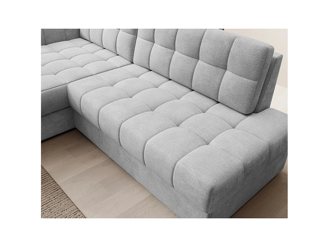 Canapé d'angle convertible CUBITO gris 240 cm avec coffre de rangement angle gauche