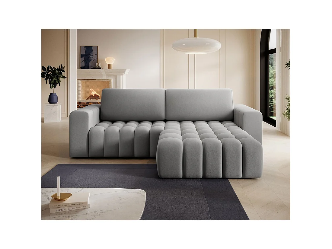 Canapé d'angle convertible DORY gris foncé 250 cm avec coffre de rangement angle droit