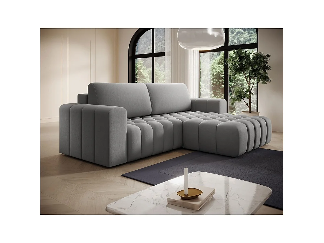 Canapé d'angle convertible DORY gris foncé 250 cm avec coffre de rangement angle droit