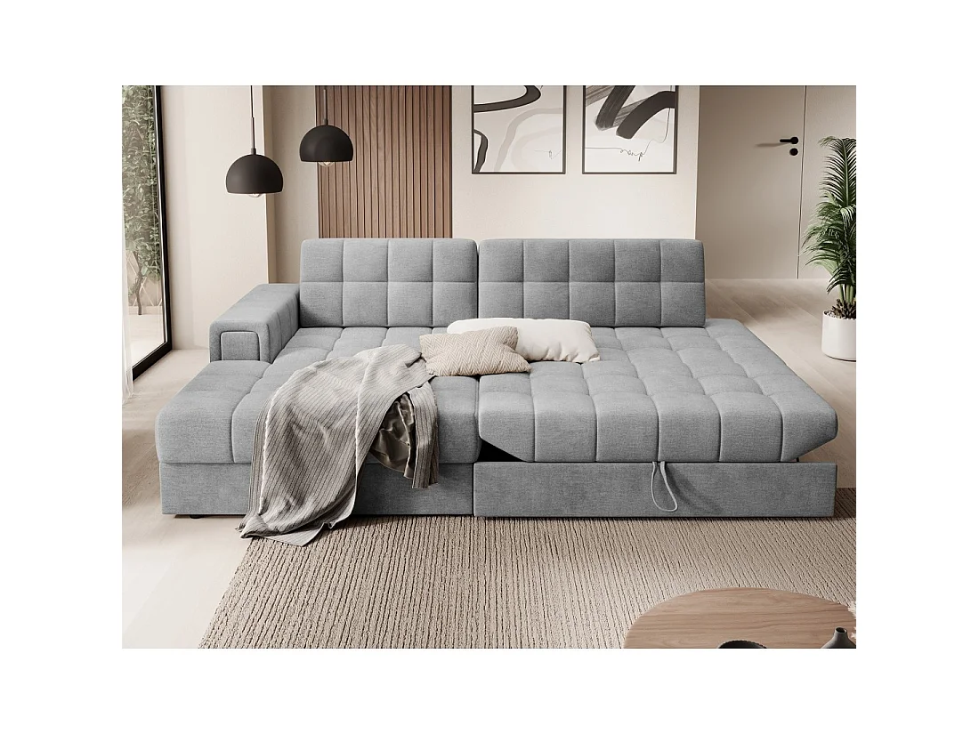 Canapé d'angle convertible CUBITO gris foncé 240 cm avec coffre de rangement angle gauche
