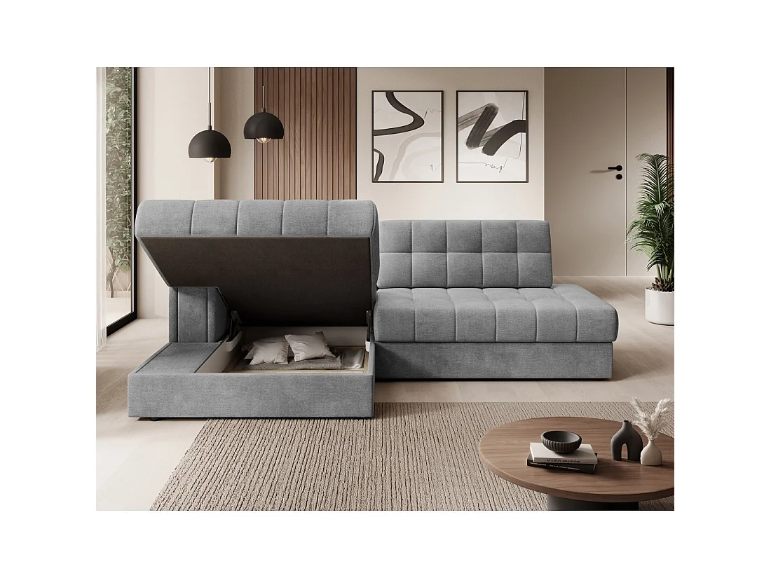 Canapé d'angle convertible CUBITO gris foncé 240 cm avec coffre de rangement angle gauche