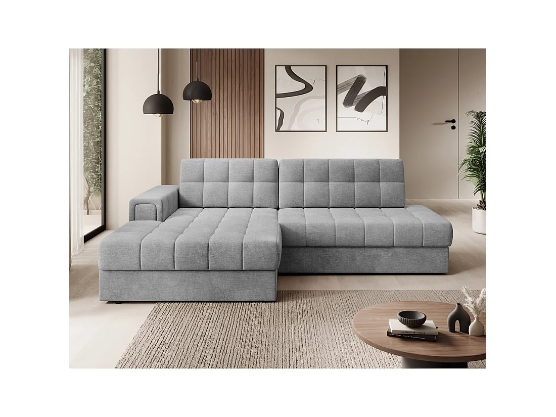 Canapé d'angle convertible CUBITO gris foncé 240 cm avec coffre de rangement angle gauche