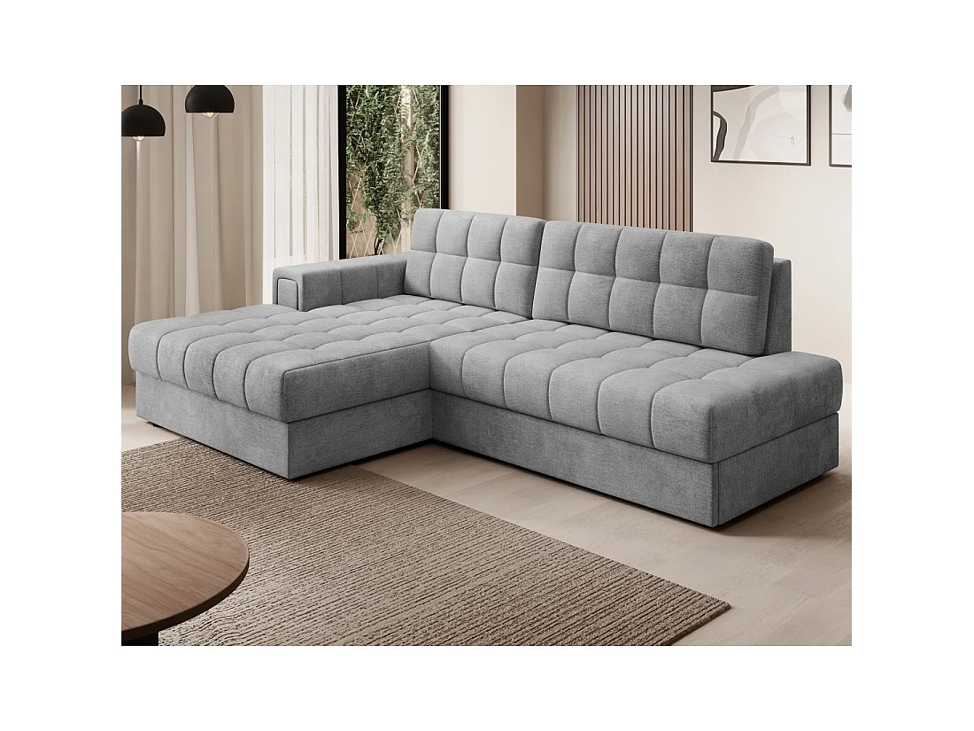 Canapé d'angle convertible CUBITO gris foncé 240 cm avec coffre de rangement angle gauche