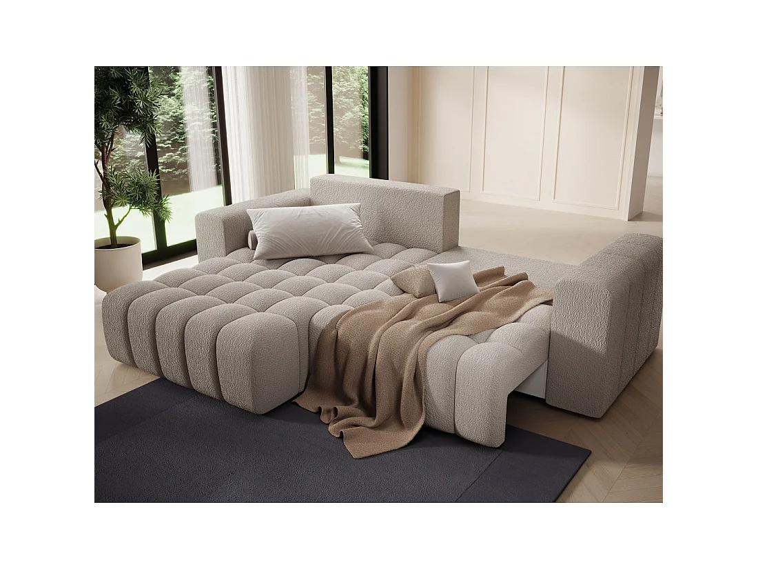 Canapé d'angle convertible DORY beige 250 cm avec coffre de rangement angle droit