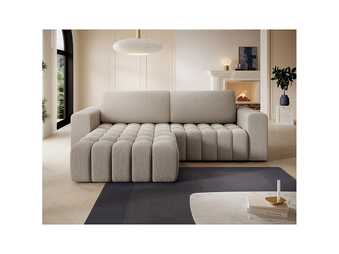 Canapé d'angle convertible DORY beige 250 cm avec coffre de rangement angle droit