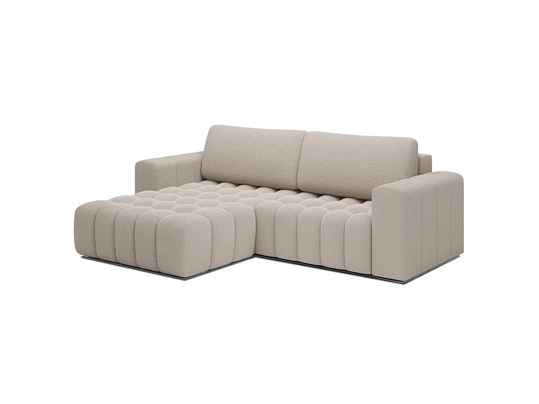 Canapé d'angle convertible DORY beige 250 cm avec coffre de rangement angle droit