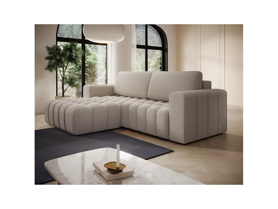 Canapé d'angle convertible DORY beige 250 cm avec coffre de rangement angle droit