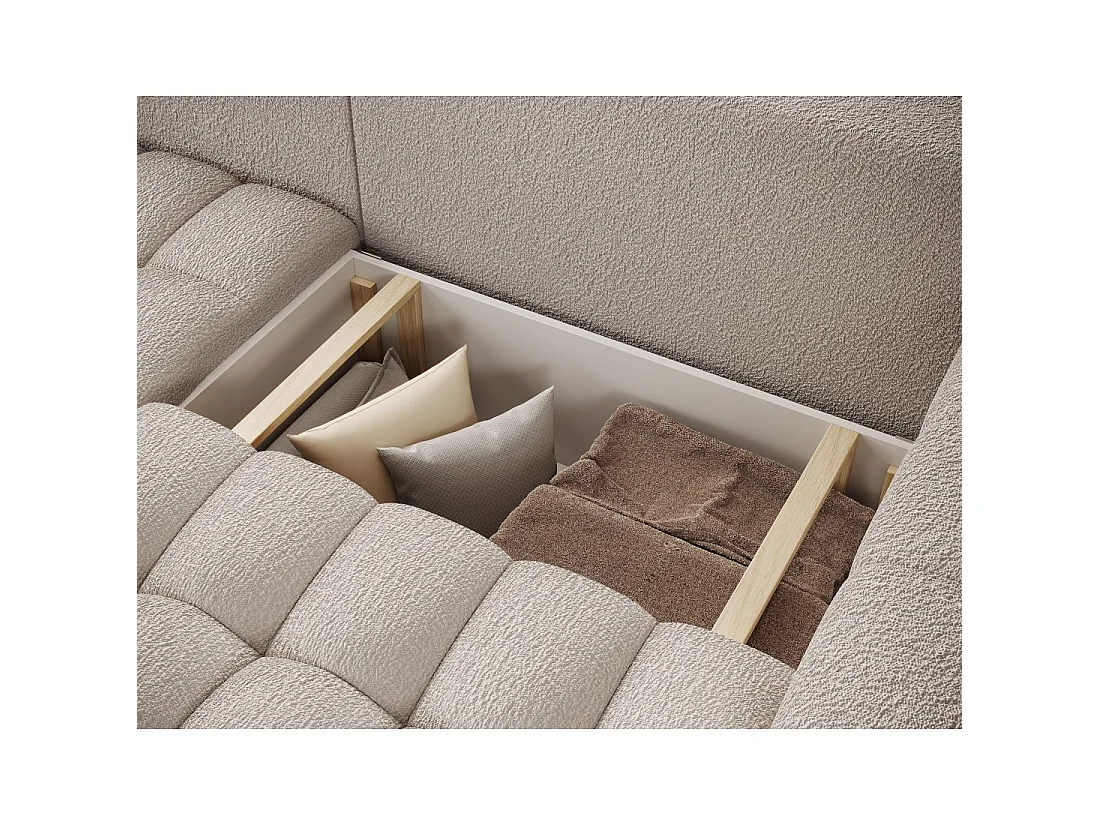 Canapé d'angle convertible DORY beige 250 cm avec coffre de rangement angle droit