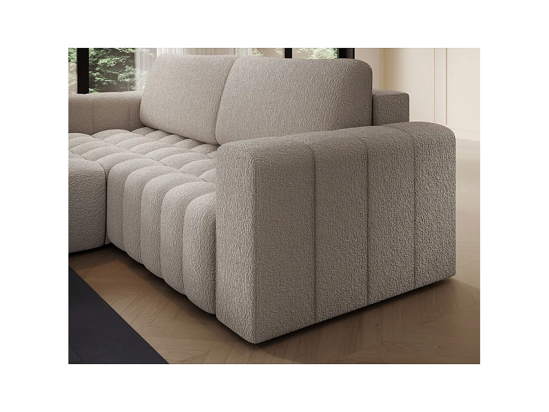 Canapé d'angle convertible DORY beige 250 cm avec coffre de rangement angle droit
