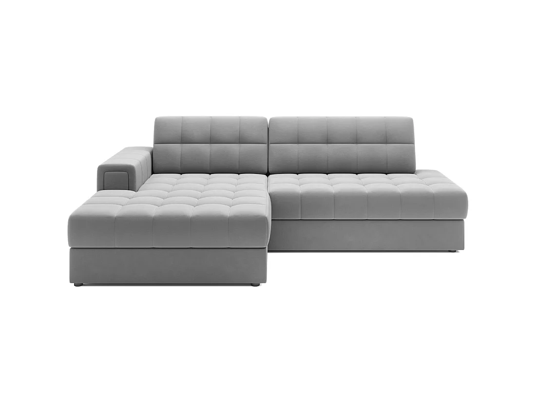 Canapé d'angle convertible CUBITO gris 240 cm avec coffre de rangement et couchage