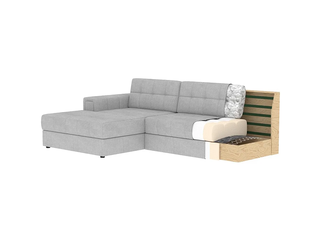 Canapé d'angle convertible CUBITO gris 240 cm avec coffre de rangement et couchage