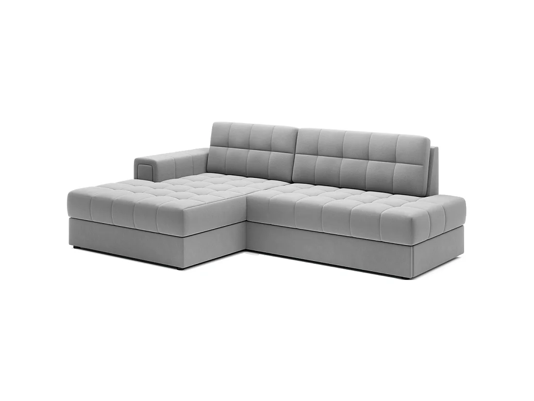 Canapé d'angle convertible CUBITO gris 240 cm avec coffre de rangement et couchage