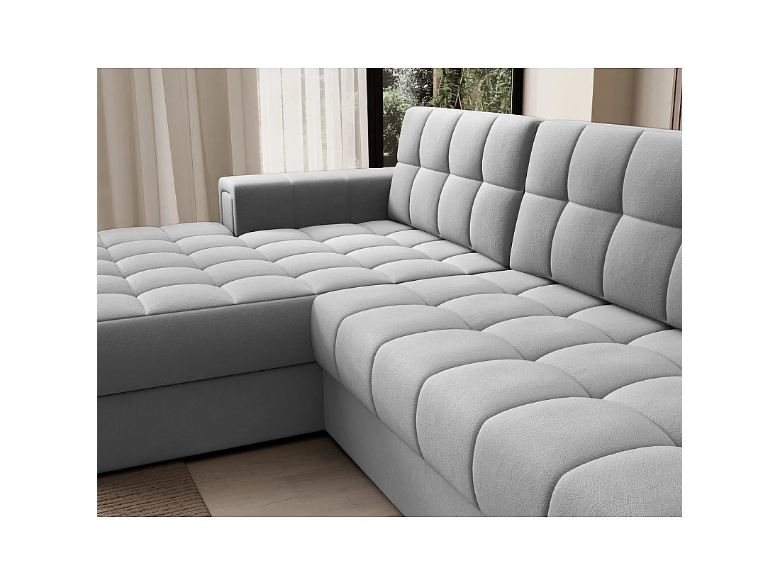Canapé d'angle convertible CUBITO gris 240 cm avec coffre de rangement et couchage